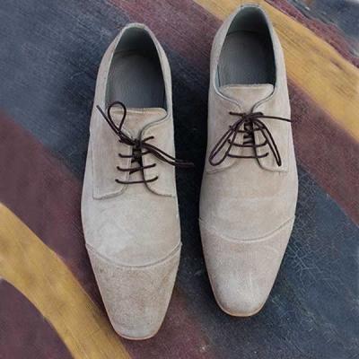 New Handmade Men's Cigar Gray Cap Toe Lace Up Suede Leather Dress Formal Shoes