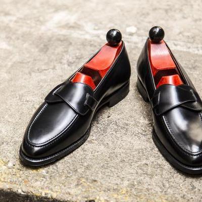 New Handmade Men black leather Moccasins Shoes