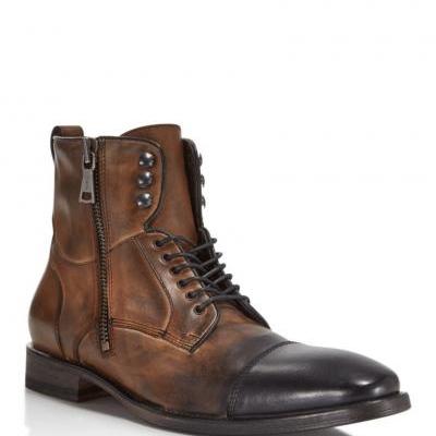 Hand crafted Leather Boots, Distress captor Formal Boot, casual Cap toe Military Boots