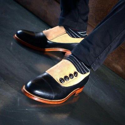 Handmade Black Beige Suede Leather Shoes, Men's Cap Toe Button Casual Shoes