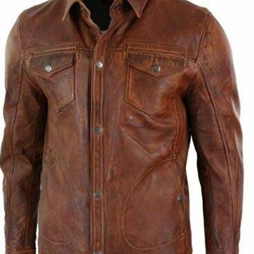 Men's Real Lambskin Genuine Leather Shirt Stylish Biker Shirt Jacket Vintage Ant