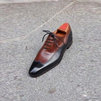 Handmade Men Brown Black Two Tone Formal Shoes, Men Dress Formal Shoes
