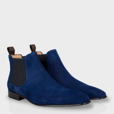 Handmade Men's Blue Boots With Toe Genuine Suede Chelsea Leather
