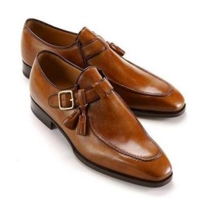 Handmade tan leather shoes, single monk strap shoe, leather shoes for men, dress