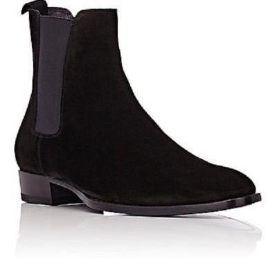 Handmade men leather boots, suede chelsea boot for men, men black color boots