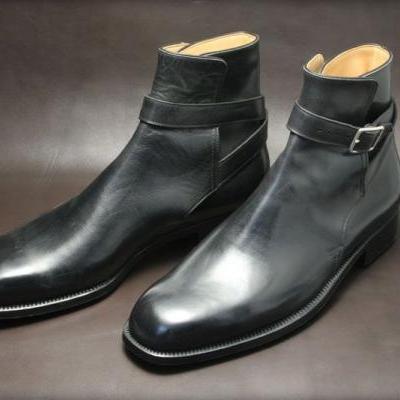 New Handmade black jodhpur boots, buckle boot for men, men leather boots, dress