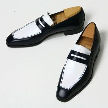 New Handmade Mens Leather Shoes, Men Black And White Color Real Leather Moccasins