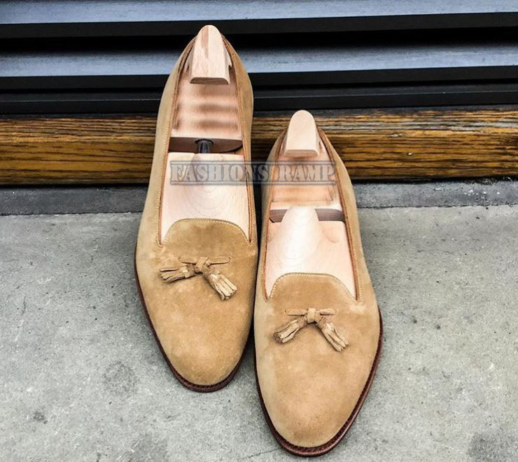 Handmade Dress Suede Shoes Tan Color Formal Wedding Party Leather