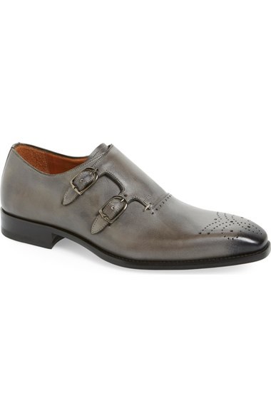 grey double monk strap shoes
