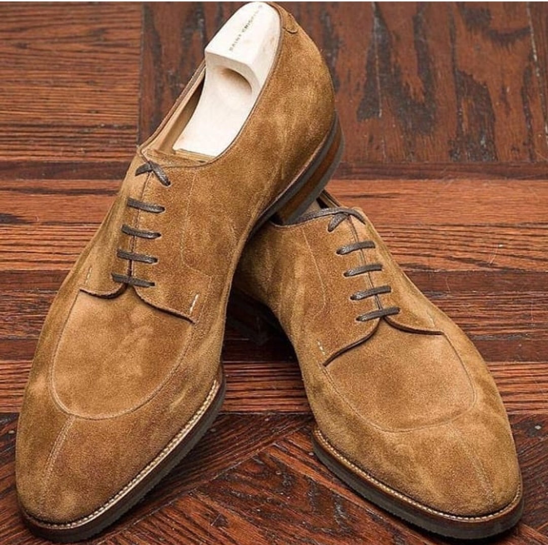 Handmade Brown Suede Shoes, Men's 