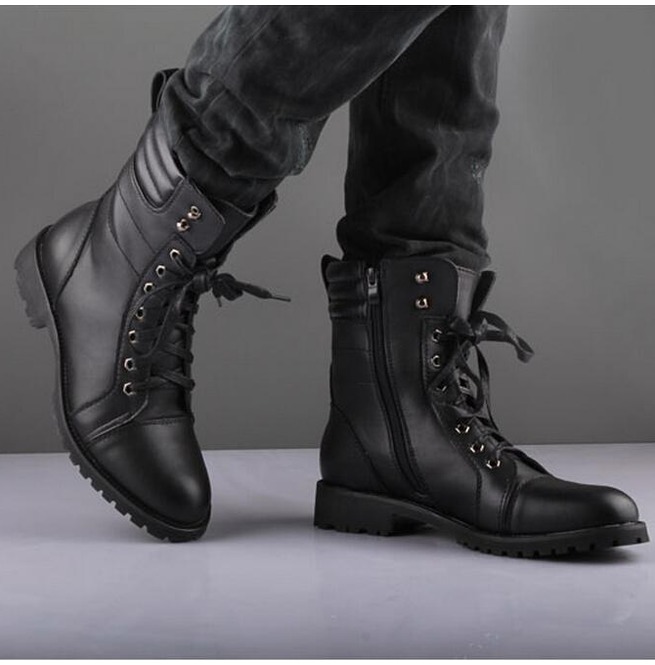 black leather boots with zipper