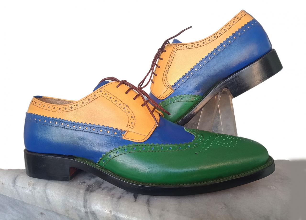 Handmade Wing Tip Multi Color Shoes 