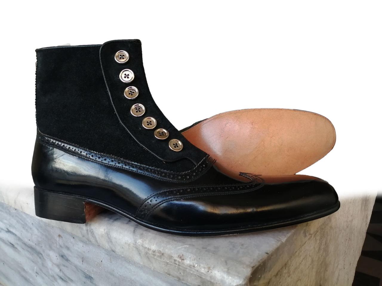 Handmade Black Men Ankle High Dress Formal Office Business Boot Handmade Black Men Ankle High Dress Formal Office Business Boot S Suede Leather On