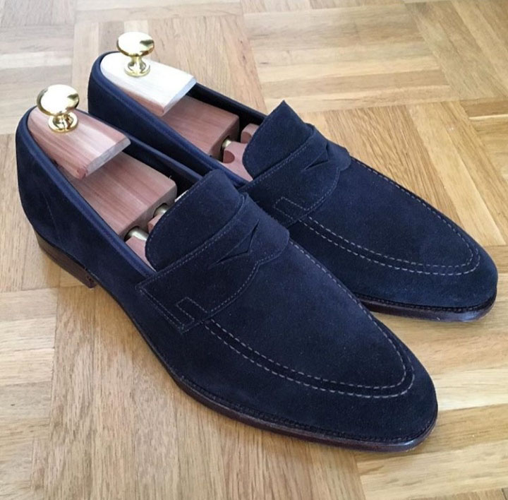 Handmade Navy Blue Suede Shoes, Men's 