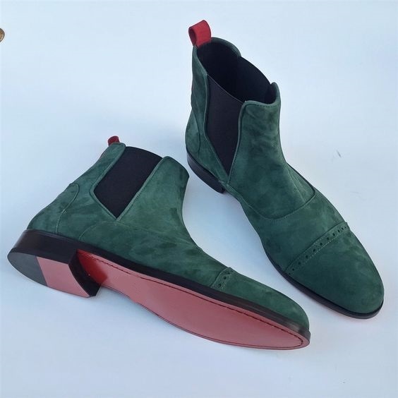 GREEN SUEDE CHELSEA BOOTS, ANKLE 