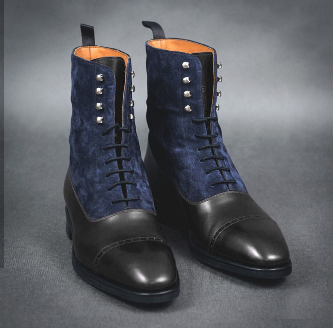 navy blue lace up boots