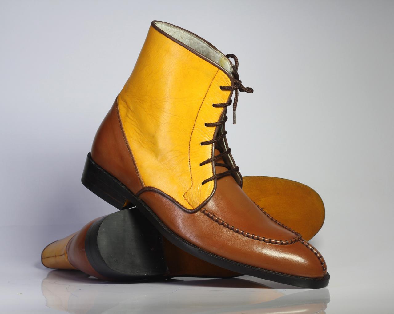 yellow lace up boots