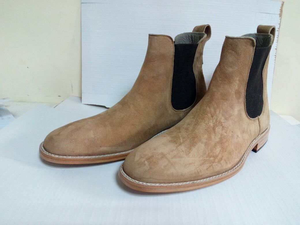 Handmade Men Camel Boots, Suede Leather 