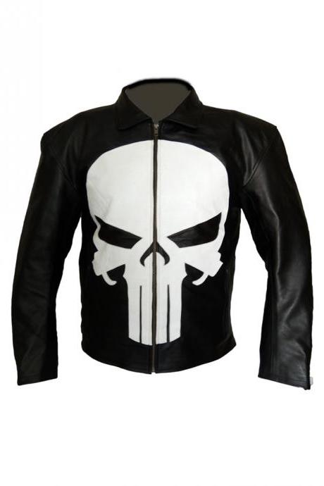 Punisher Skull Men Slim Fit Black Fashion Leather Jacket