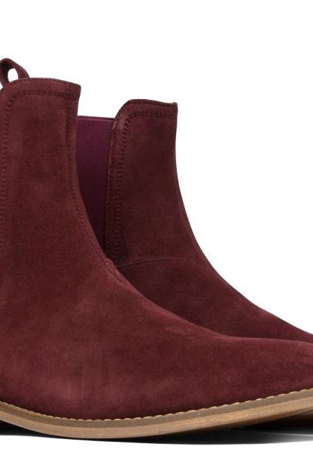 burgundy suede chelsea boots mens