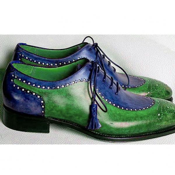 Handmade 2 Tone Green Blue Shoes, Men's Lace Up Cap Toe Leather Fashion ...
