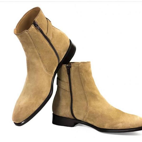 beige studded ankle boots